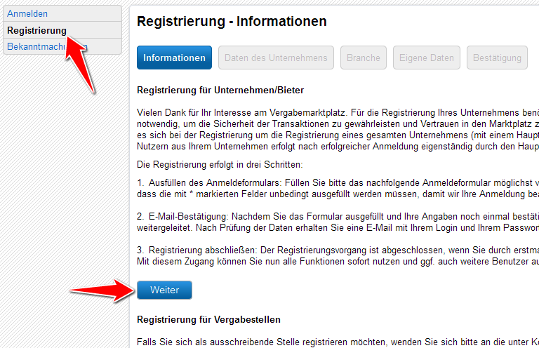 Registrierung - Dokumentation Vergabemarktplatz Unternehmen - Cosinex ...